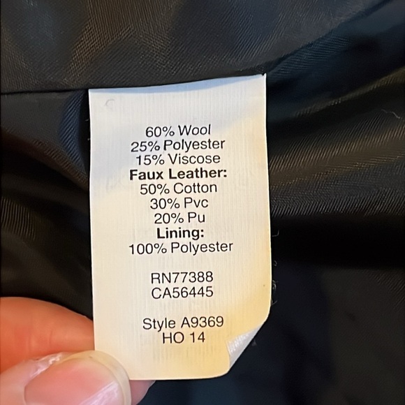 J Crew Wool Coat Leather Sleeves - Picture 6 of 6